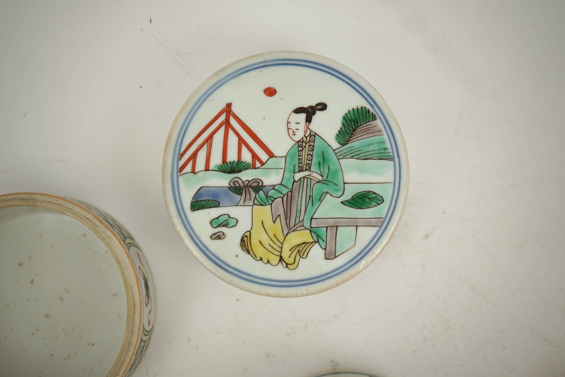 A pair of Chinese famille verte stacking containers, 18th/19th century